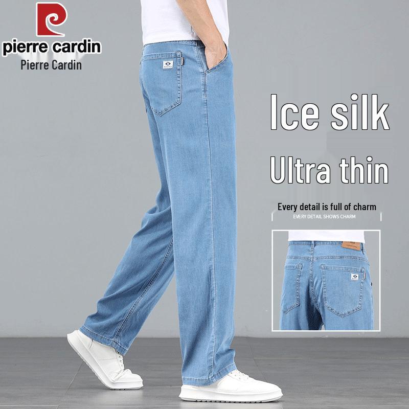 Pierre Cardin Мужские свободные прямые джинсы из ледяного шелка