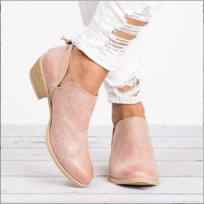 Women Dadily All-match Casual Low Heel Thick Heel Pointed Leather Ankle Boots Plus Size