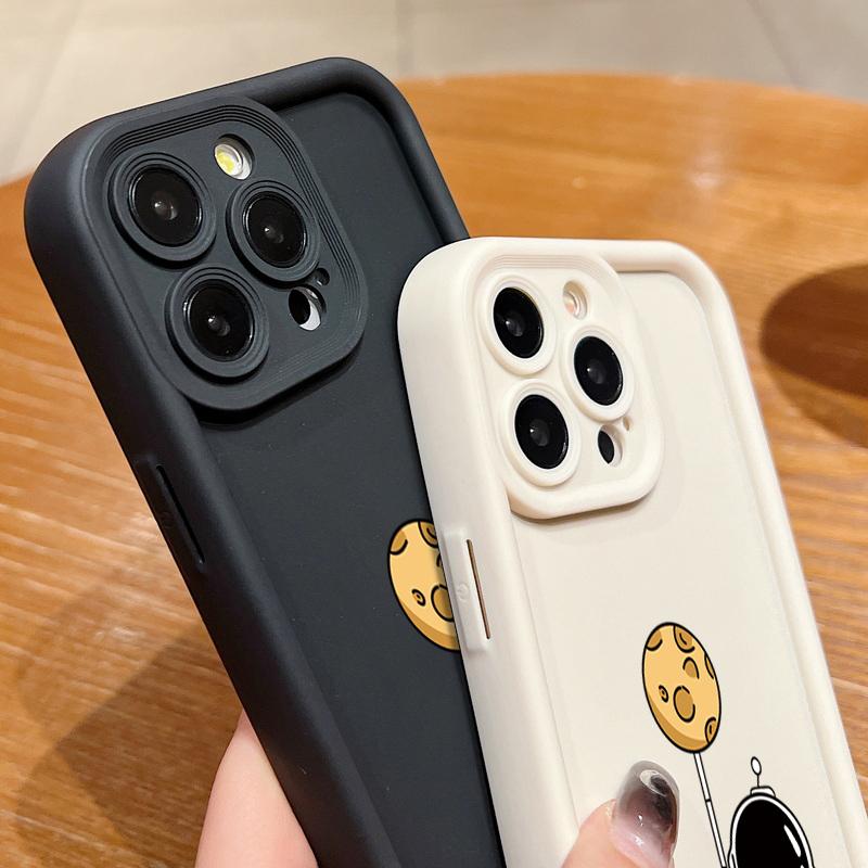 Простой матовый противоударный чехол для телефона с рисунком лунного астронавта для iPhone 16 Pro Max 15 Pro 14 13 12 11 XS XR 8 7, защита линз, мягкий бампер из ТПУ