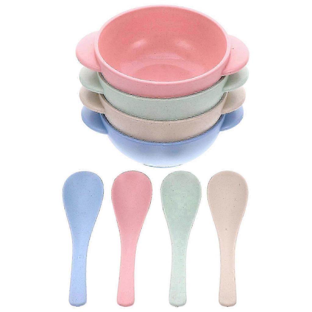 4 Sets Baby Wheat Straw Bowls Break Resistant Feeding Bowls with Spoon