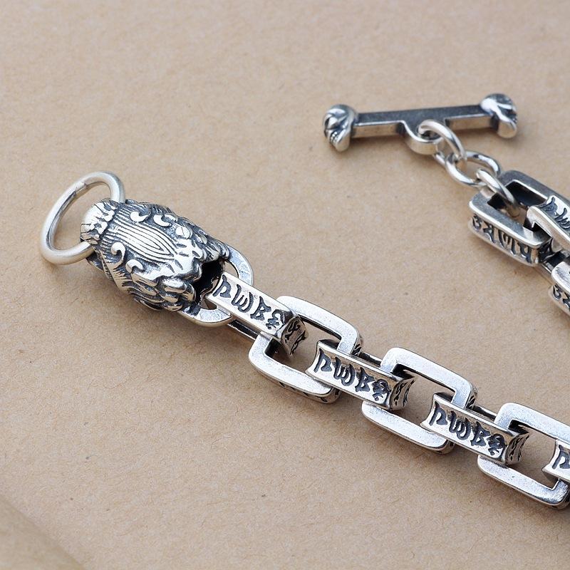 S925 стерлингового серебра браслет антикварный Pixiu украшения для рук шесть символов истины чистого серебра амулет ювелирные изделия для мужчин