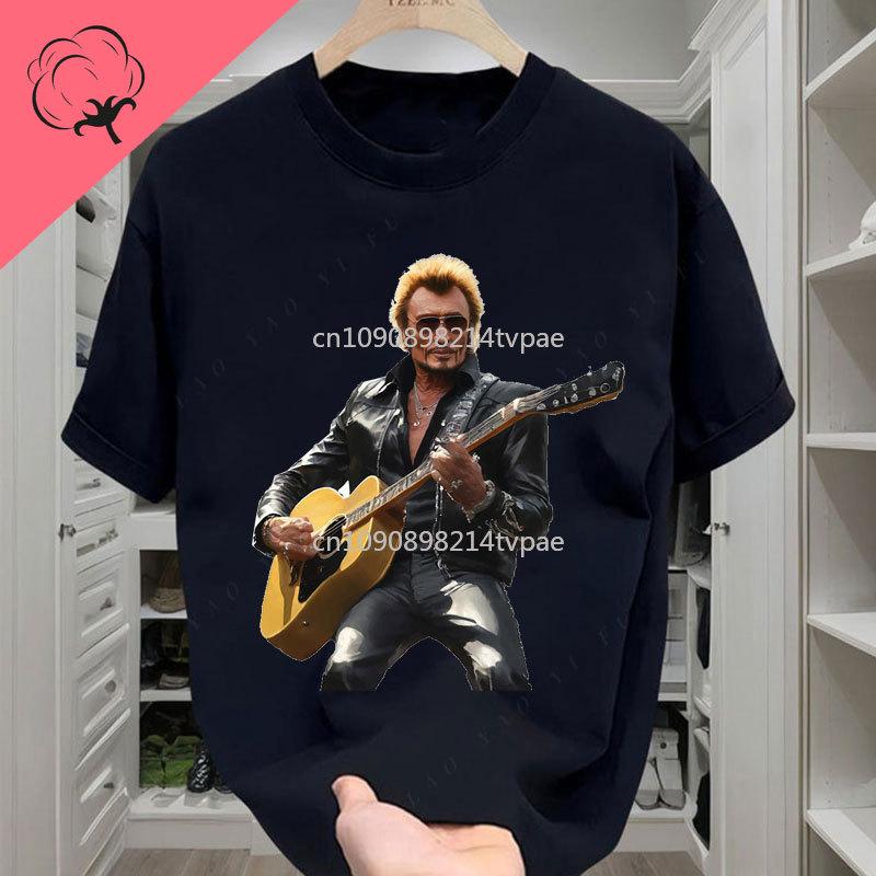 Johnny Hallyday Camiseta Famous France Rock Music Fan Gifts Camisa Classique Classic TShirt Pure Cotton Crewneck Printed Tee