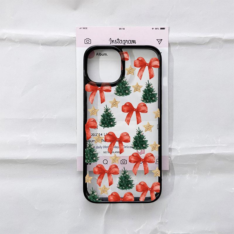 Милый розовый чехол с бантом для IPhone 16 17 15 14 13 12 11 Pro Max 13 12 7 8Plus мультяшный рождественский стиль прозрачный розовый чехол