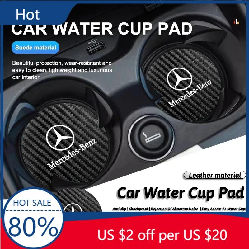 EBS4 Hot 2025 2Pcs Leather Coaster Anti-noise Water Cup Mat Cushion For Mercedes Benz AMG W203 W206 W220 W205 W211 W212 W201 W210 W10