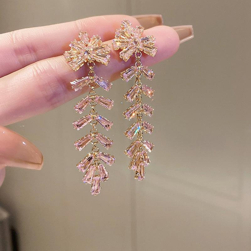 Серьги с розовыми цветами в форме сердца и кошачьим глазом, модные серьги, высококачественные серьги