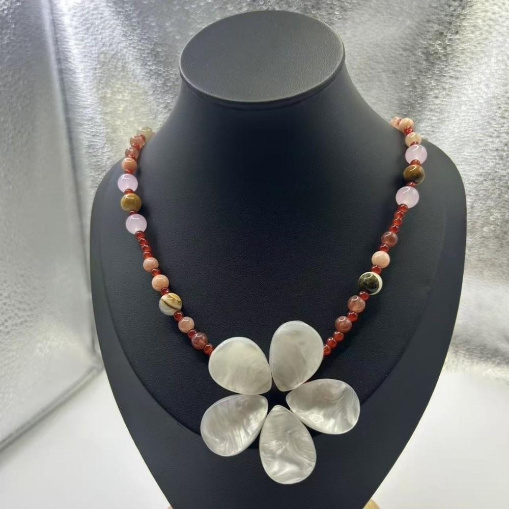 Beaded Shell Flower Necklace Ocean Style Ocean Style Neck Chain Stone Pendant Necklace  Beach
