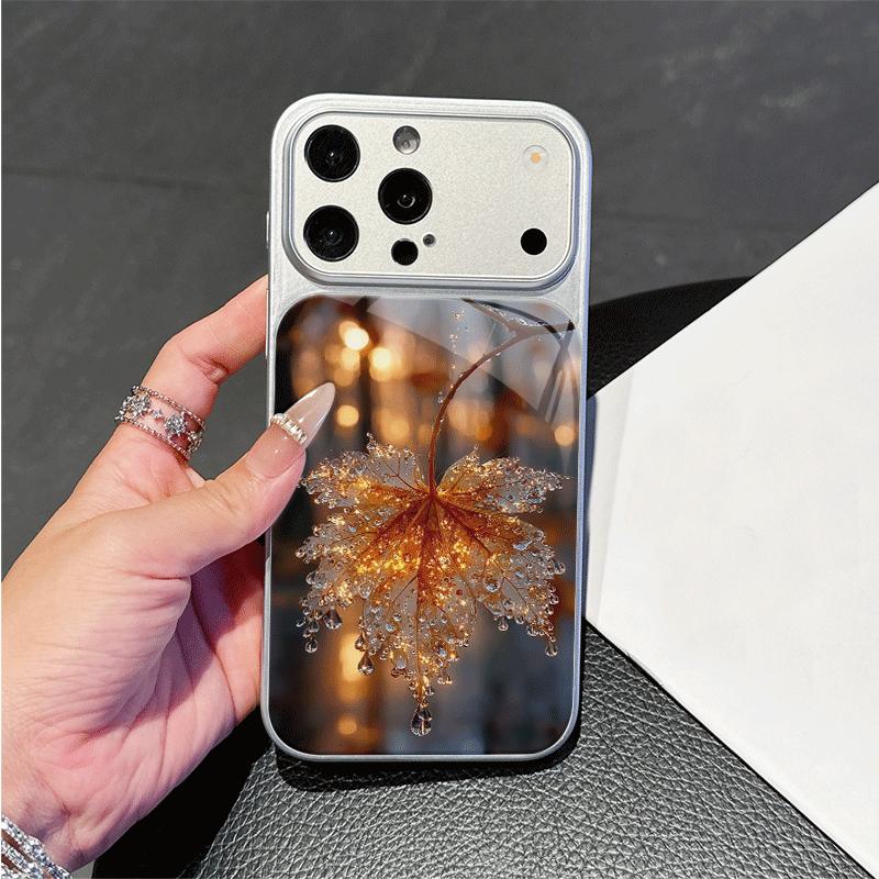 Эстетичный Чехол для Телефона из Оранжевого Стекла с Рисунком Осенних Кленовых Листьев для iPhone 17 16 Pro Max 15 14 13 12 Mini 11 X XS 7 8 14Plus