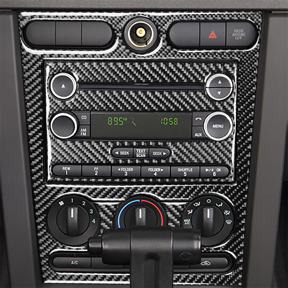 For 05-09 Ford Mustang Carbon Fiber Dash Console Radio Control Panel Cover Trim