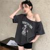Летняя хлопковая сексуальная футболка с открытыми плечами, женские футболки с коротким рукавом, повседневные, большие, винтажные, с рисунком y2k, топы, женская одежда