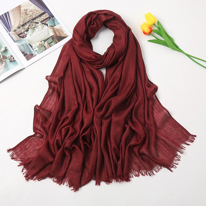 Solid Color Linen Scarf for Women Spring and Summer New Cotton Candy Monochrome Warm Gauze Scarf Travel Sunscreen Shawl