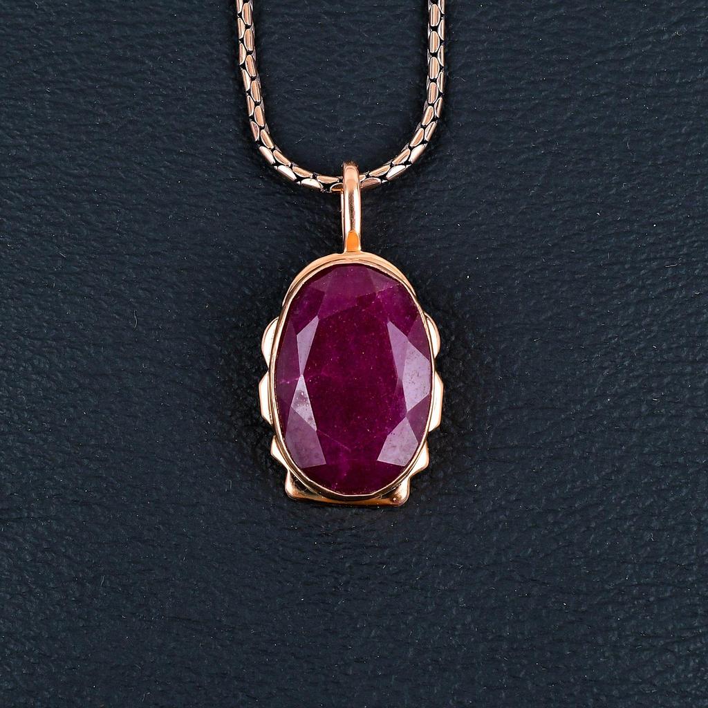 Ruby Lab-Created Gemstone Copper Jewelry Handmade Chain Pendant For Her