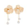 European and American 3D Ginkgo Leaf Pearl Tassel Stud Earrings