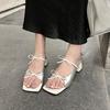 Thick Heel Pink Bow French Small Cool Slippers Fairy Shoes Outer Wear 2025 Summer Temperament with Skirt Sandals