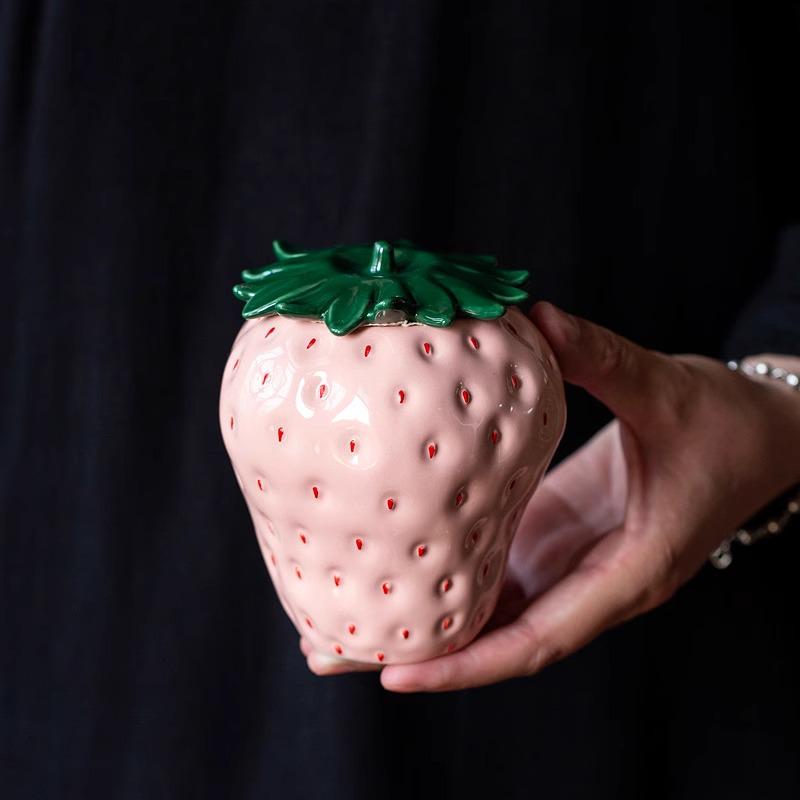 Керамическая банка для чая с клубникой ручной работы: Влагонепроницаемая мини-банка для хранения черного чая