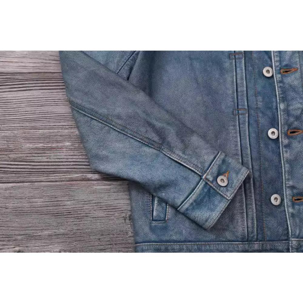 Китайский размер винтажная синяя натуральная кожаная куртка мужская 506 стиль Slim Fit короткая воловья кожа мужское кожаное пальто осень