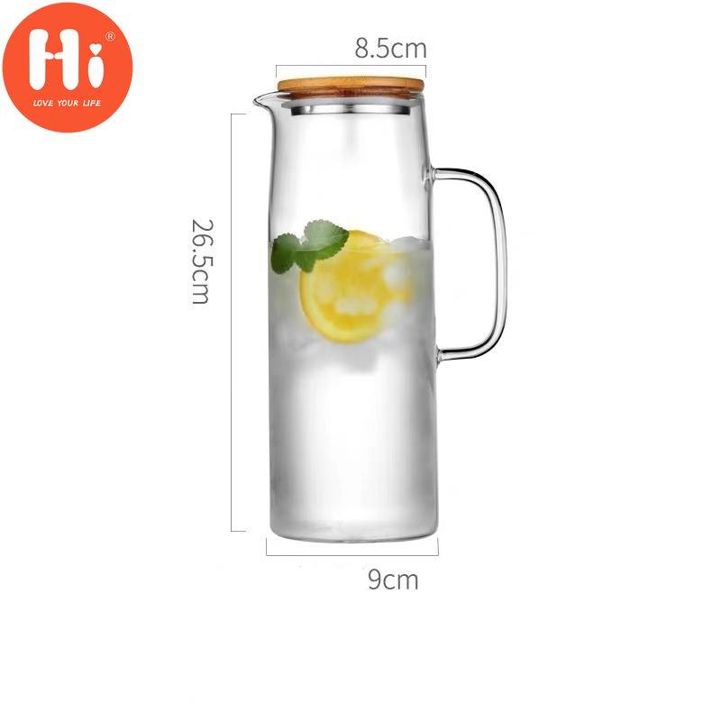Hi Nordic Creative Transparent Glass Water Bottle Juice Jug High Capacity Heatable Tea Pot Kettle Heat-Resistant Leak-Proof Carafe