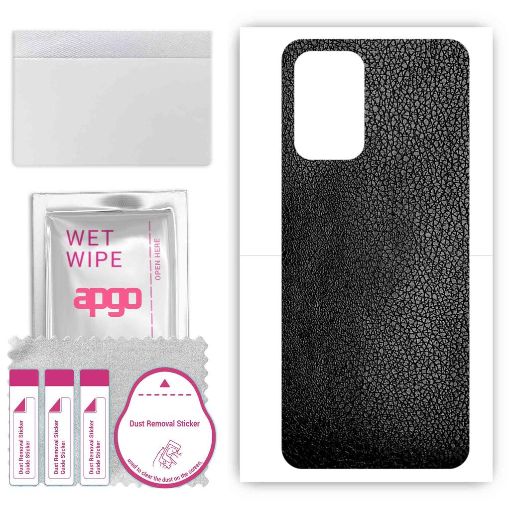 apgo Protective Skin Sticker for the Back Compatible with Realme Narzo 50i, Wrap Film, Foil, Vinyl - Pattern Black Leather