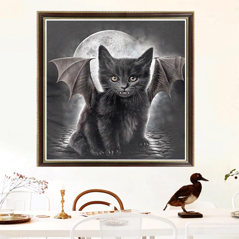DIY Алмазная картина Луна Летучая мышь Кошка Вышивка крестиком Узоры Полная дрель Смола Алмазная картина Вышивка