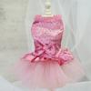 Pet Dress Shiny Rhinestone Stand Collar Soft Comfortable Eye-catching Shirring Princess See-through