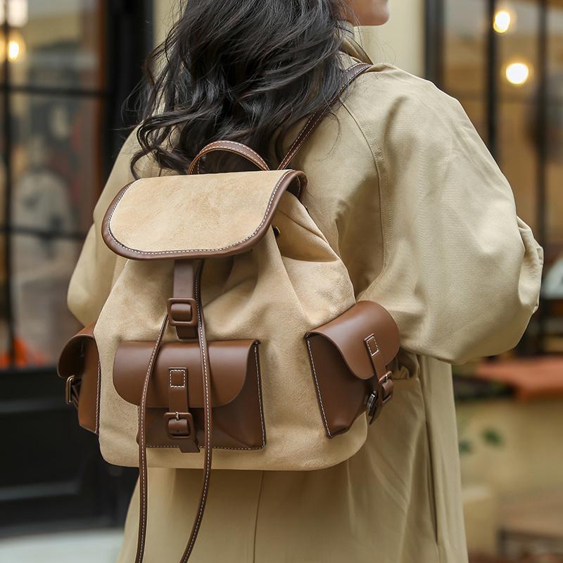 Винтажный рюкзак с цветными блоками, школьный рюкзак в стиле колледжа, дорожный рюкзак