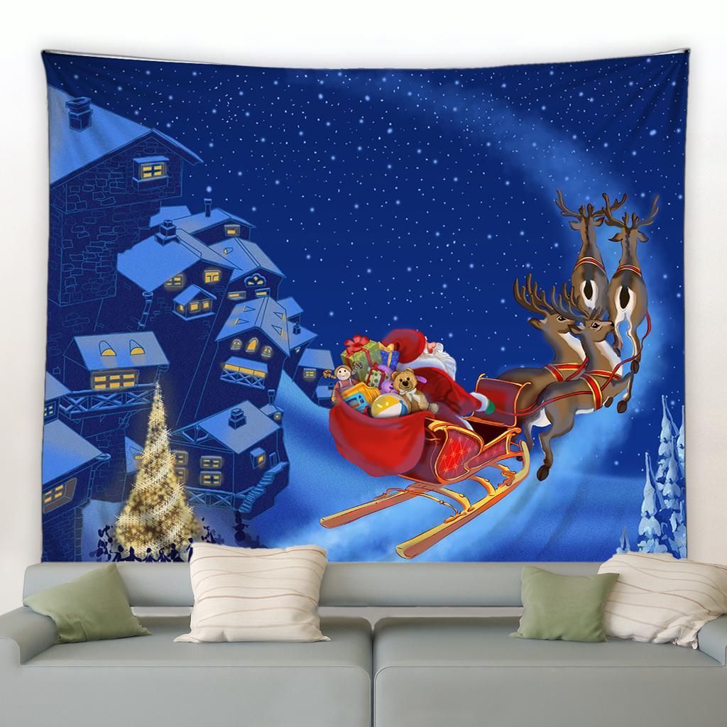 Home Decor Art Wall Hanging Dorm Bedroom Living Room Christmas Tapestry Santa Christmas Tree Ball Gift Fireplace Decoration