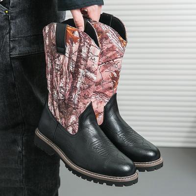 Мужские рыцарские сапоги черные коричневые высокие рабочие сапоги европейский и американский стиль лист граффити западные ковбойские мотоциклетные сапоги размер 38-4