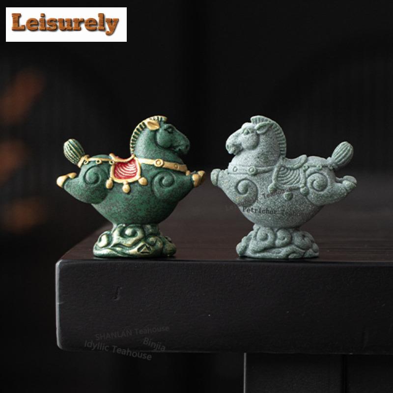 Зеленый Песчаник Лошади Летящие по Облакам Чайный Питомец Винтажные Изысканные Миниатюры Чайная Фигурка Игровые Игрушки Чайная Статуэтка Украшения Ремесло