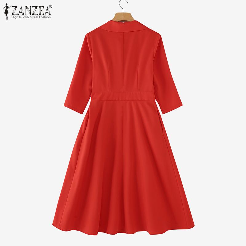 ZANZEA Женские винтажные платья с воротником и коротким рукавом