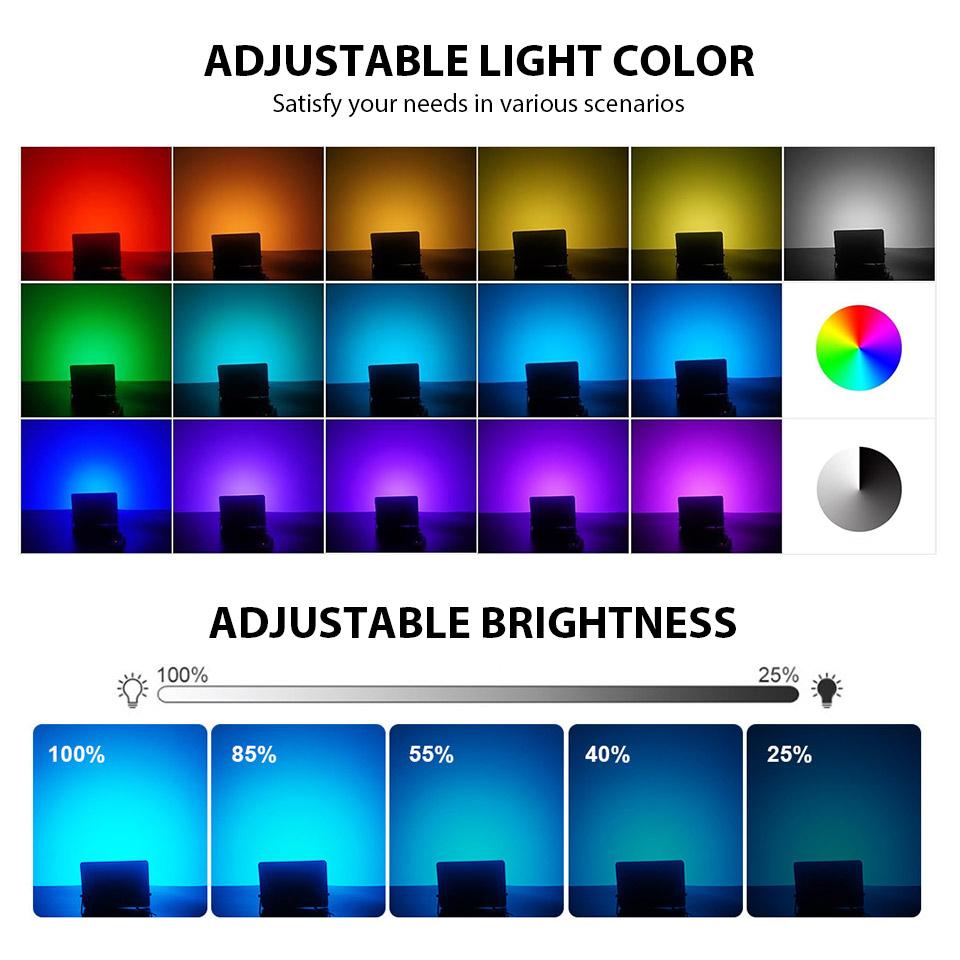 Светодиодный RGB прожектор 20 Вт 30 Вт 50 Вт 100 Вт 150 Вт 200 Вт IP66 Наружный прожектор AC220V Рефлектор Проектор Лампа с цветным пультом дистанционного управления