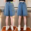 Летние джинсовые шорты средней длины для девочек, модные шорты с широкими штанинами