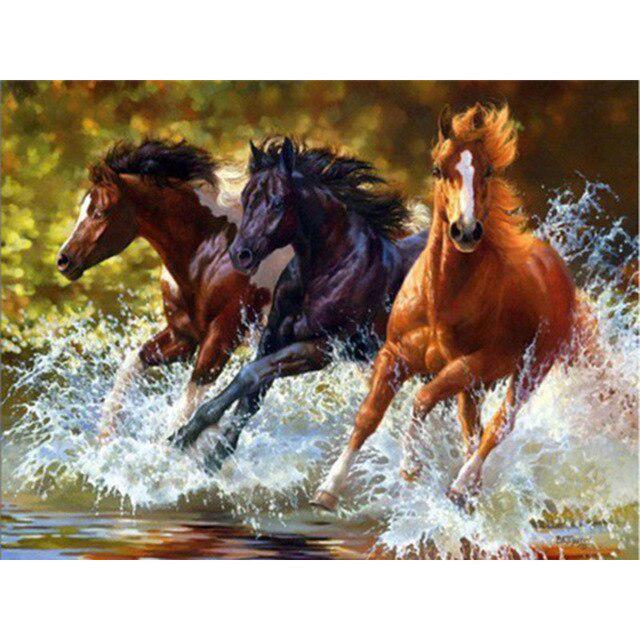 5D Diamond Painting Cross Stitch Horse Full Round Diamond Embroidery Animals Picture
