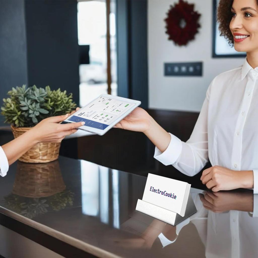 Premium Aluminum Business Card StandHolder - Simple & Modern Design Fits Brochures & Menus Ideal for Offices, Reception Desks, Restaurants, and