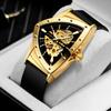Triangle Skeleton Automatic Men Watch Luminous Pointers Fashion Rubber Strap Luxury Military Mechanical Watches