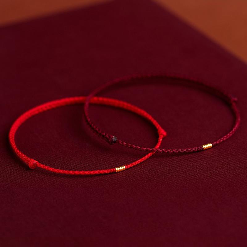 Fashion Handmade Gold Color Beads Red Rope Good Lucky Bangles Adjustable Charm Bracelets For Women Men Lovers' Gift