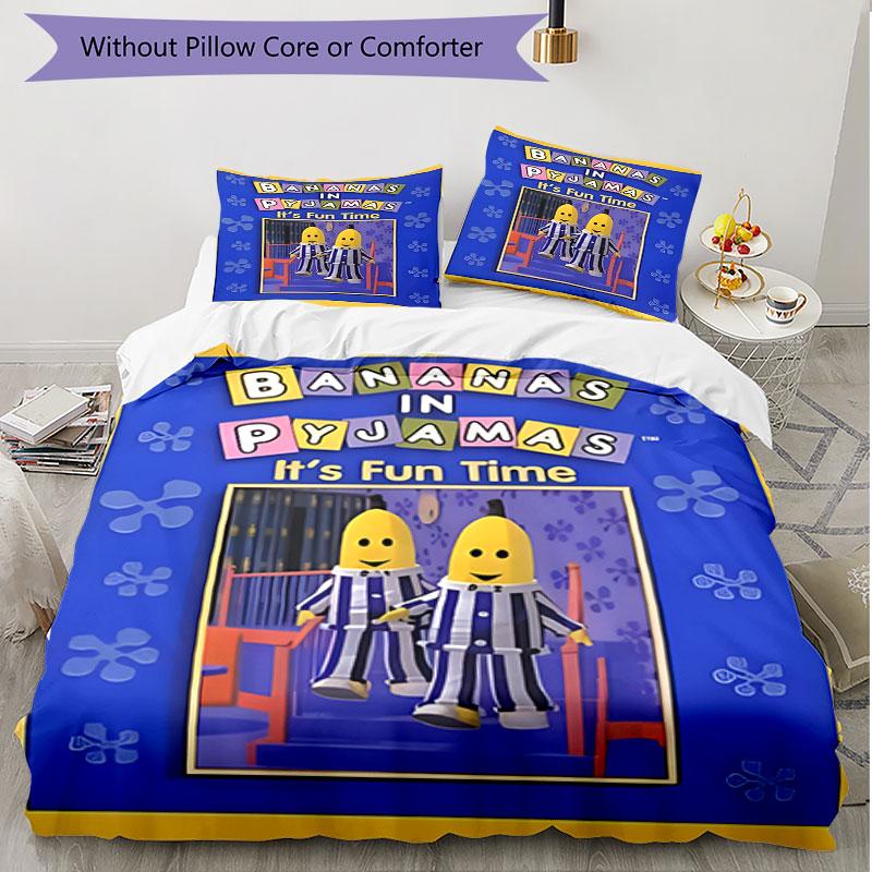 3pcs Duvet Cover Set (1*Duvet Cover + 2*Pillowcase, Without Core), Bananas in Pyjamas Print Soft All‑Season Bedding Set, Home Bedroom Decor Gift
