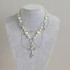 Stylish Multilayer Cross And Heart Pendant Necklace With Imitation Pearl Design For Women
