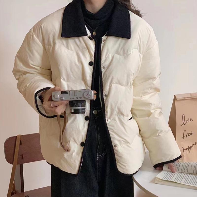 Легкая короткая куртка из хлопка в уличном стиле, корейская однотонная утепленная верхняя одежда, женское пальто с карманами, осенне-зимнее пуховое пальто