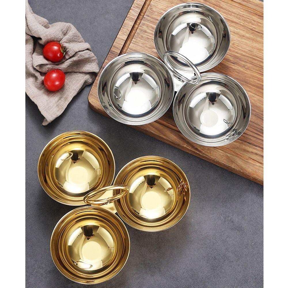 Premium 304 Stainless Steel Snack Bowl Circle Ring Handle 3 Compartment Serving Dishes Rust-proof Round Bowl Fruit Plate Parties