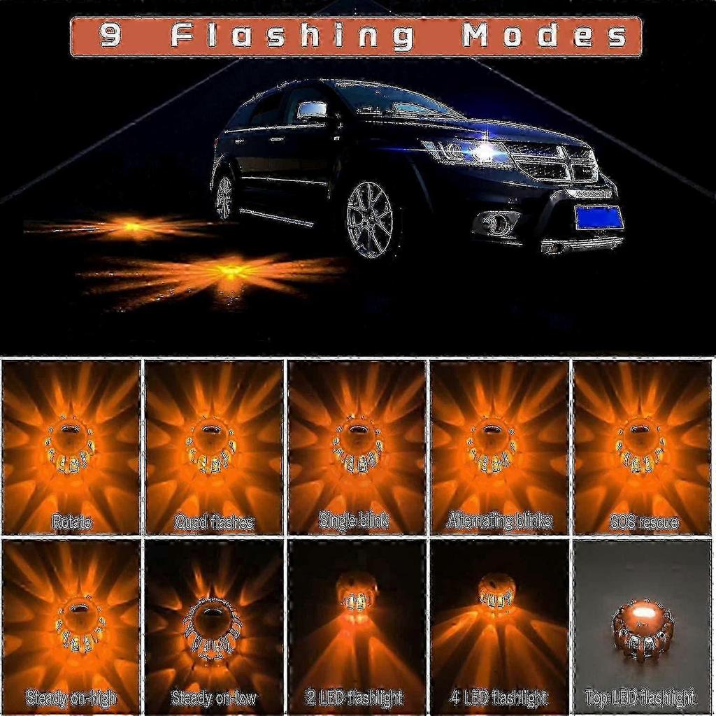 4-Pack Roadside Emergency LED Flashing Warning Flare Light Kit with Beacon Discs