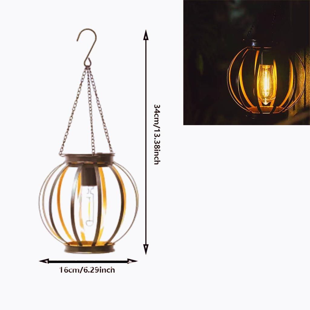 Solar Wrought Iron Lantern Light: Retro Mesh Pendant for Outdoor Garden, Courtyard, and Balcony Ambiance.