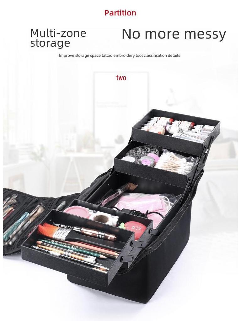 Большой многослойный профессиональный органайзер для макияжа и тату-инструментов