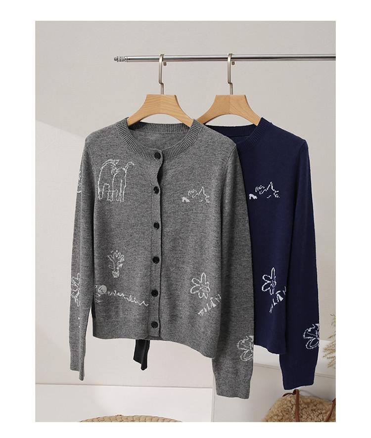 Small Niche Design Jacquard Knitted Cardigan Jacket for Women in Autumn 2025