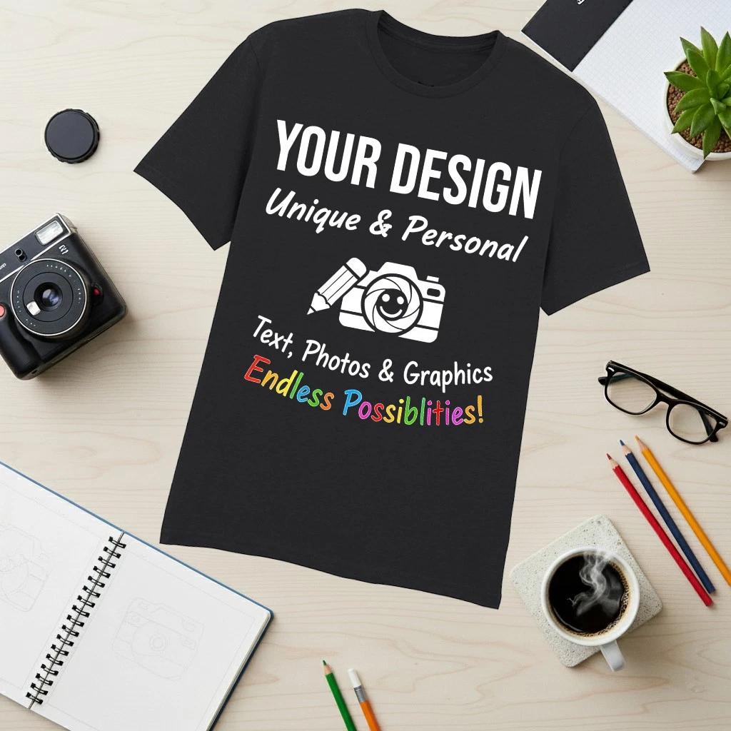 Personalised Text Mens T-Shirt Custom Print Photo Text Logo Tee