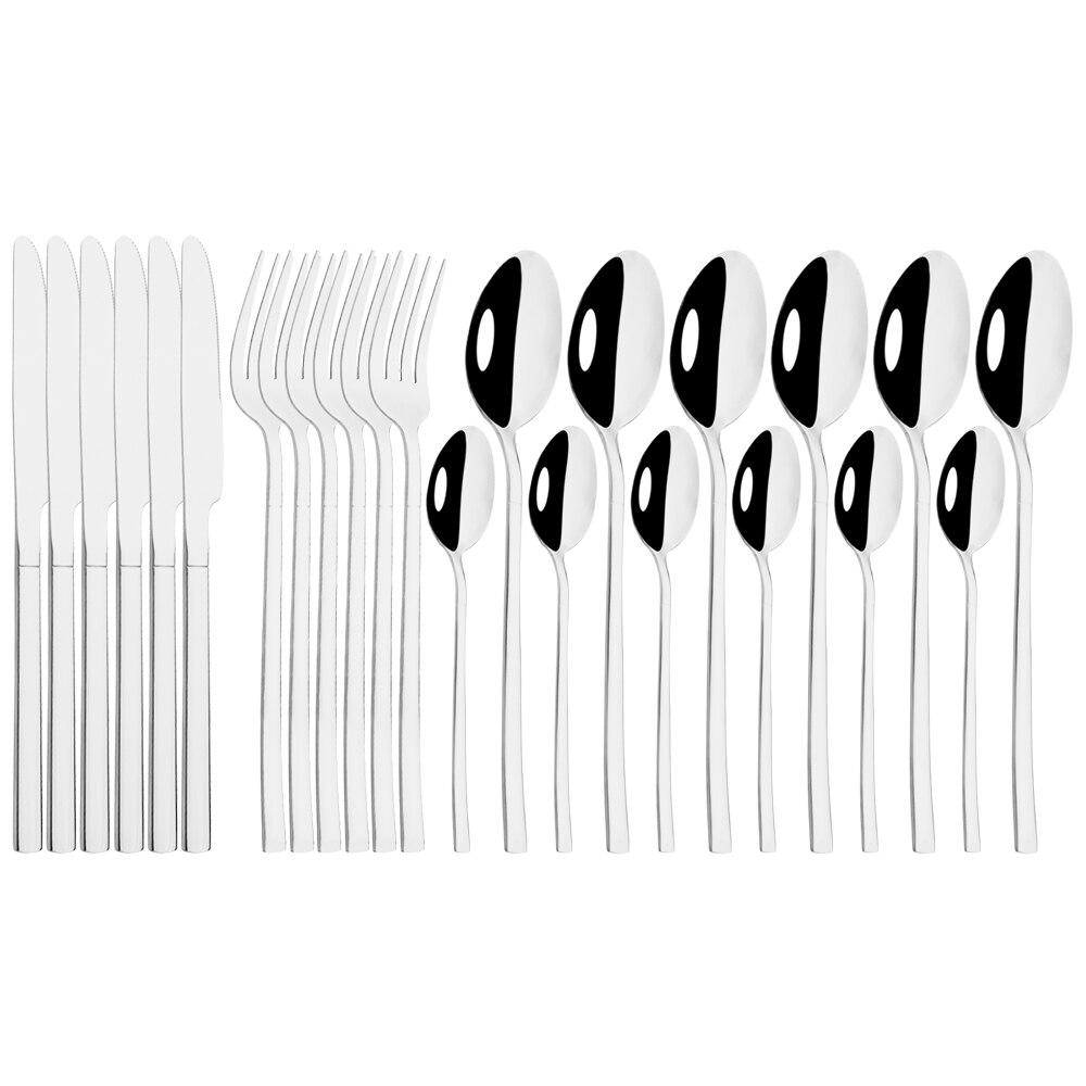 24 шт., черный набор столовых приборов, нож, вилка, ложка, набор столовой посуды, зеркало из нержавеющей стали, чайные ложки, столовые приборы, набор столового серебра