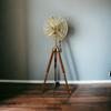 Nautical Brass Golden Finish Floor Fan with Tripod Adjustable Electric Pedestal Fan, Retro Industrial Style for Living Room Bedroom