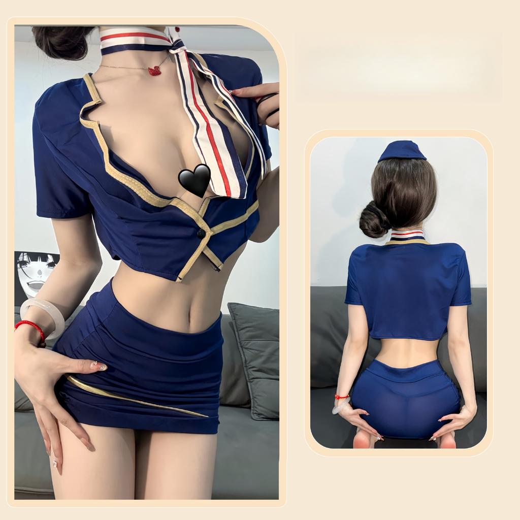Sexy Lingerie Sexy Hip Skirt Nightclub Stewardess Uniform Exposed Tits Uniform Seduction Secretary