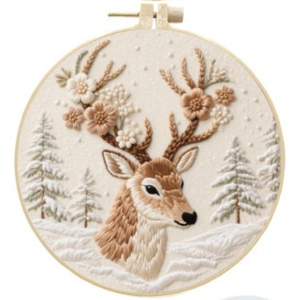 1 набор Набор для вышивания «Снежный лес и олень» DIY включает инструменты и учебники по стежкам, подходит для начинающих, и представляет собой набор материалов для вышивания по ткани.