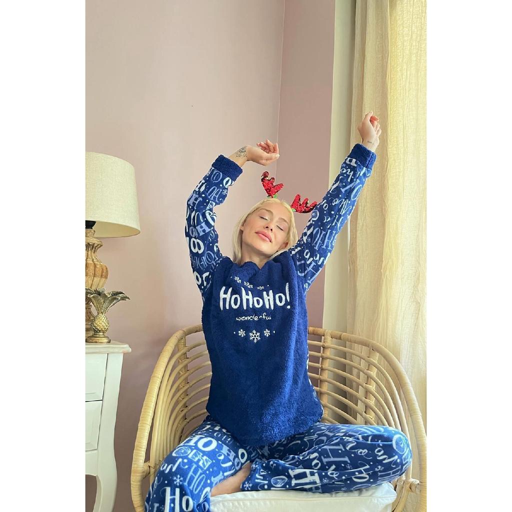 Красный женский плюшевый пижамный комплект с рисунком Hoho