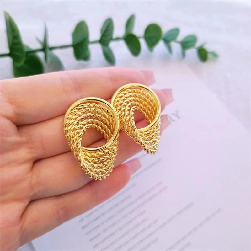 Gold Color Twisted Dangle Earrings for Women Silver Color Braided Metal Hollow Geometric Statement Female Drop Earrings
