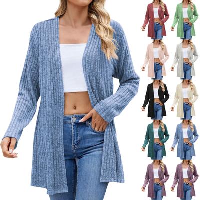 Женская модная повседневная однотонная свободная куртка-кардиган с длинными рукавами